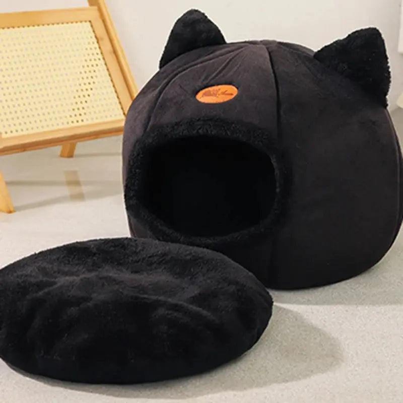 Cat Head Shape Cute And Comfortable Warm Cat House Safe Sleep Cave Non-Slip Semi-Closed Design Four Seasons Universal Cat Nest MyloveFreyja