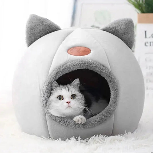 Cat Head Shape Cute And Comfortable Warm Cat House Safe Sleep Cave Non-Slip Semi-Closed Design Four Seasons Universal Cat Nest MyloveFreyja